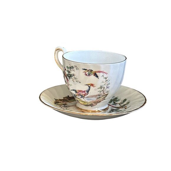 Sutherland Bone China Tea Cup & Saucer Set With Bird Design & Gold Trim - Picture 2 of 5